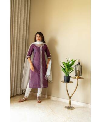 purple khadi cotton stitched   Kurta WITH    Pant WITH     dupTTA 4