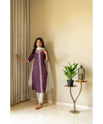 purple khadi cotton stitched   Kurta WITH    Pant WITH     dupTTA 5