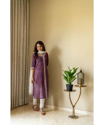 purple khadi cotton stitched   Kurta WITH    Pant WITH     dupTTA 6