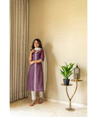 purple khadi cotton stitched   Kurta WITH    Pant WITH     dupTTA 7