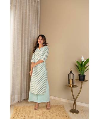 sky blue  cotton stitched   Kurta WITH    Pant 1