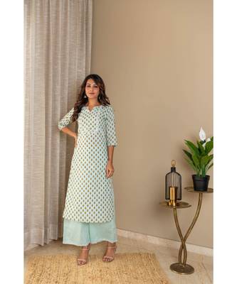 sky blue  cotton stitched   Kurta WITH    Pant 3