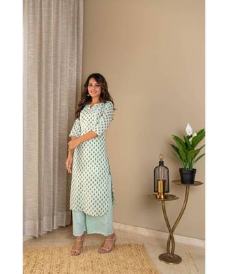 sky blue  cotton stitched   Kurta WITH    Pant 4