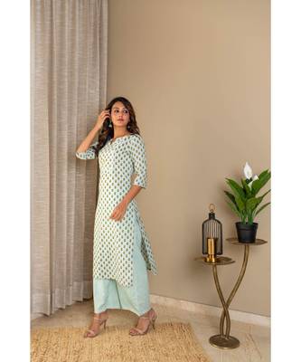 sky blue  cotton stitched   Kurta WITH    Pant 5