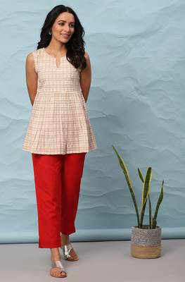Janasya Cream printed cotton cotton tops 1