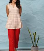 Janasya Cream printed cotton cotton tops