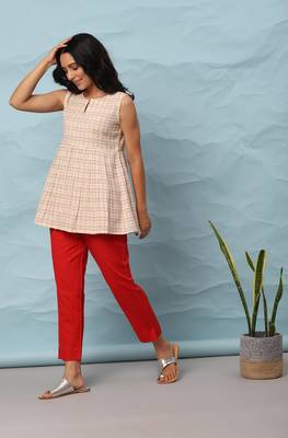 Janasya Cream printed cotton cotton tops 2