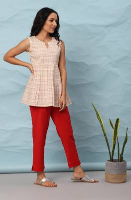 Janasya Cream printed cotton cotton tops 3