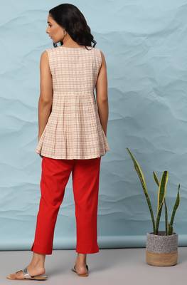 Janasya Cream printed cotton cotton tops 4