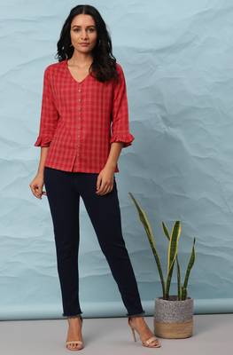 Red printed cotton cotton tops 1