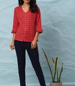 Red printed cotton cotton tops