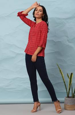 Red printed cotton cotton tops 2