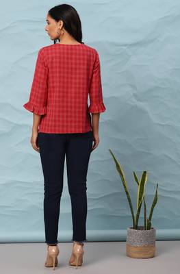 Red printed cotton cotton tops 4