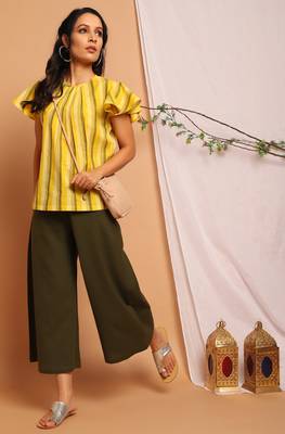Janasya Yellow printed cotton cotton tops 1