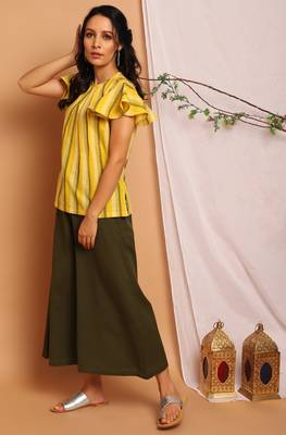 Janasya Yellow printed cotton cotton tops 2