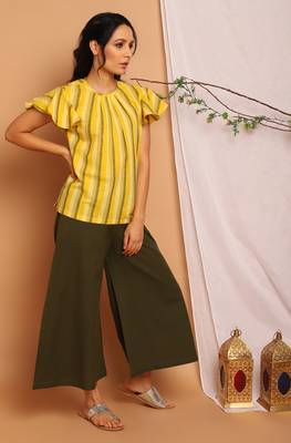 Janasya Yellow printed cotton cotton tops 3