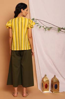 Janasya Yellow printed cotton cotton tops 4