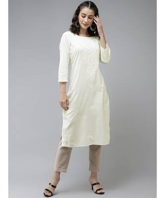 Ada Hand Embroidered Lemon Cotton Lucknow Chikan Women Kurta - A411171 1