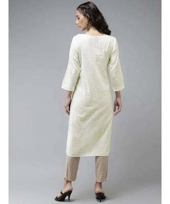 Ada Hand Embroidered Lemon Cotton Lucknow Chikan Women Kurta - A411171 2
