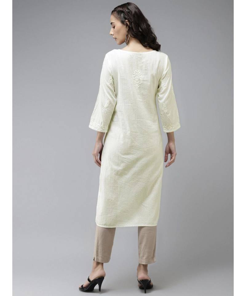 Ada Hand Embroidered Lemon Cotton Lucknow Chikan Women Kurta - A411171