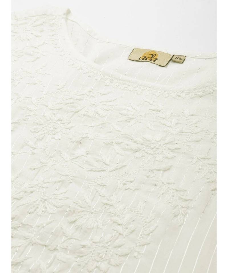 Ada Hand Embroidered Lemon Cotton Lucknow Chikan Women Kurta - A411171