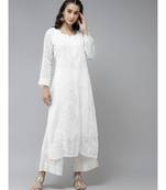 Hand Embroidered White Kota Lucknowi Chikankari Kurta With Slip