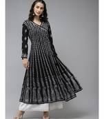 Ada Hand Embroidered Black Georgette Lucknow Chikankari Anarkali Kurta