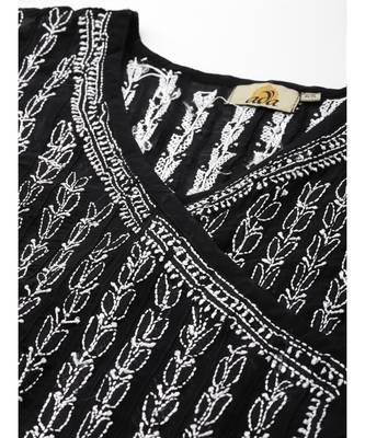 Ada Hand Embroidered Black Georgette Lucknow Chikankari Anarkali Kurta 5