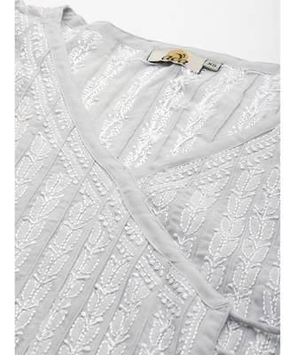 Ada Hand Embroidered Grey Georgette Lucknow Chikankari Anarkali Kurta  2