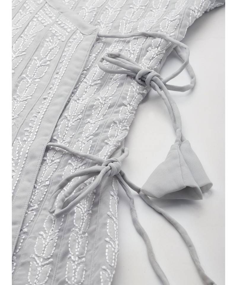 Ada Hand Embroidered Grey Georgette Lucknow Chikankari Anarkali Kurta 