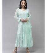 Ada Hand Embroidered Sea Green Georgette Lucknow Chikankari Anarkali Kurta