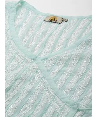 Ada Hand Embroidered Sea Green Georgette Lucknow Chikankari Anarkali Kurta 5