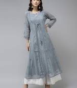 Ada Hand Embroidered Grey Kota Lucknowi Chikankari Women Kurta - A411170