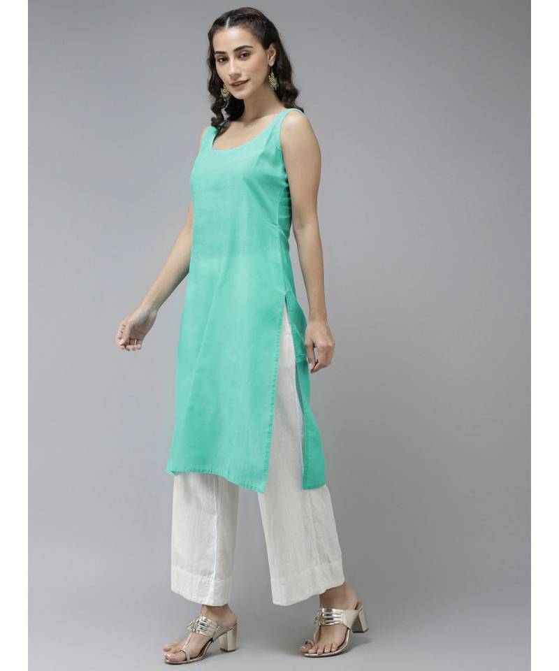 Ada Hand Embroidered Sea Green Organza Lucknowi Chikankari Women Kurta With Slip - A411242