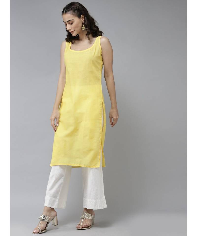 Ada Hand Embroidered Yellow Organza Lucknowi Chikankari Women Kurta With Slip - A411239