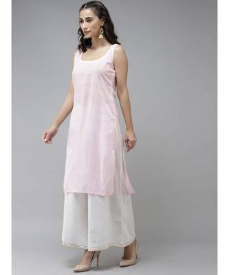 Ada Hand Embroidered Pink Organza Lucknowi Chikankari Women Kurta With Slip - A411237 1