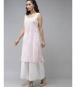 Ada Hand Embroidered Pink Organza Lucknowi Chikankari Women Kurta With Slip - A411237
