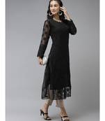 Ada Hand Embroidered Black Organza Lucknowi Chikankari Women Kurta With Slip - A411236