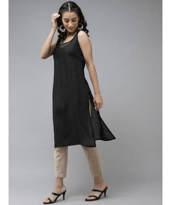 Ada Hand Embroidered Black Organza Lucknowi Chikankari Women Kurta With Slip - A411236 3
