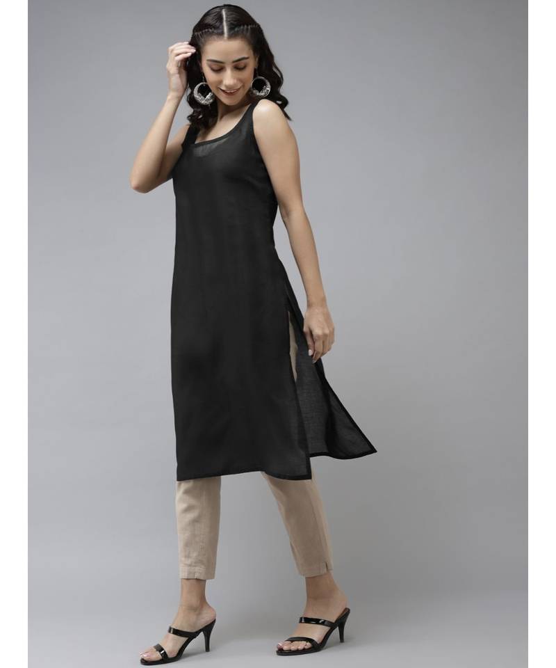 Ada Hand Embroidered Black Organza Lucknowi Chikankari Women Kurta With Slip - A411236