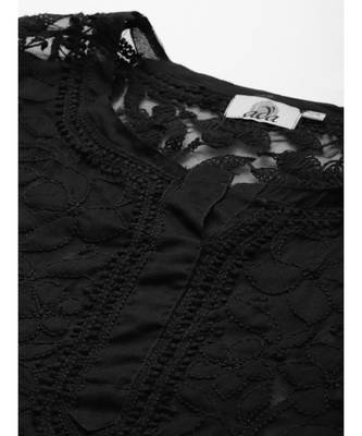 Ada Hand Embroidered Black Organza Lucknowi Chikankari Women Kurta With Slip - A411236 4