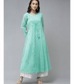 Ada Hand Embroidered Sea Green Kota Lucknow Chikankari Women Kurta - A411234