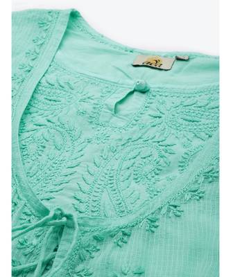 Ada Hand Embroidered Sea Green Kota Lucknow Chikankari Women Kurta - A411234 5