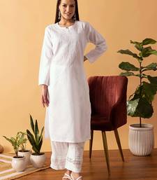 Hand Embroidered White Cotton Lucknowi Chikankari Women Kurta