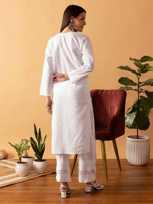 Hand Embroidered White Cotton Lucknowi Chikankari Women Kurta 3