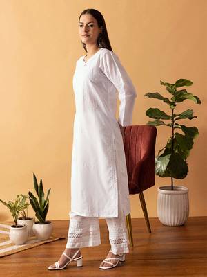 Hand Embroidered White Cotton Lucknowi Chikankari Women Kurta 1