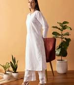 Hand Embroidered White Cotton Lucknowi Chikankari Women Kurta