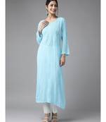 Hand Embroidered Blue Georgette Lucknow Chikankari Women Kurta