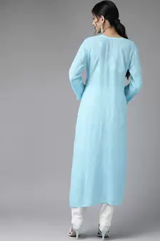 Hand Embroidered Blue Georgette Lucknow Chikankari Women Kurta