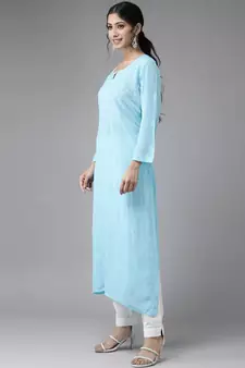 Hand Embroidered Blue Georgette Lucknow Chikankari Women Kurta
